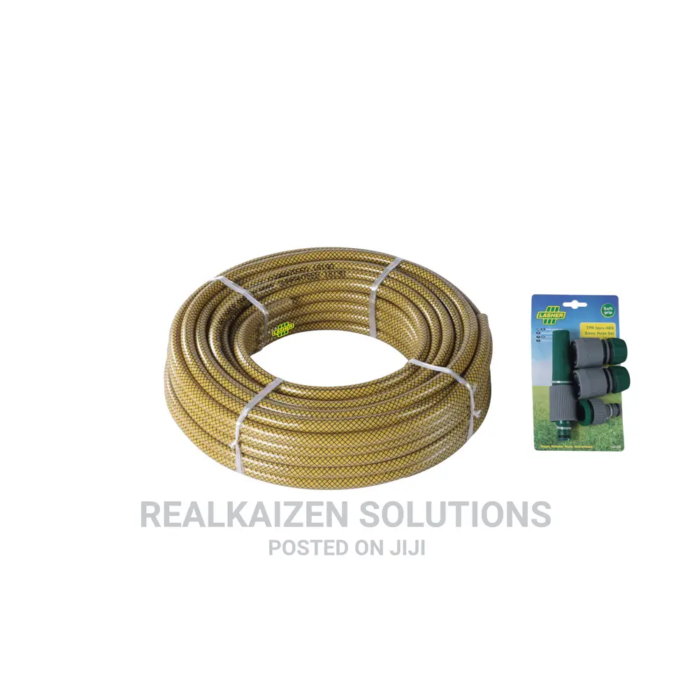 LASHER 30m X 12mm Tough Reinforced Hose Pipe With Fittings