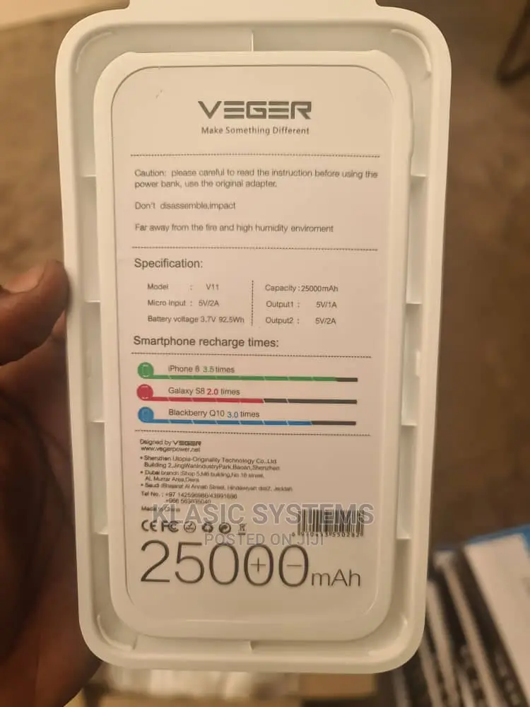25000 Mah Power Bank Black