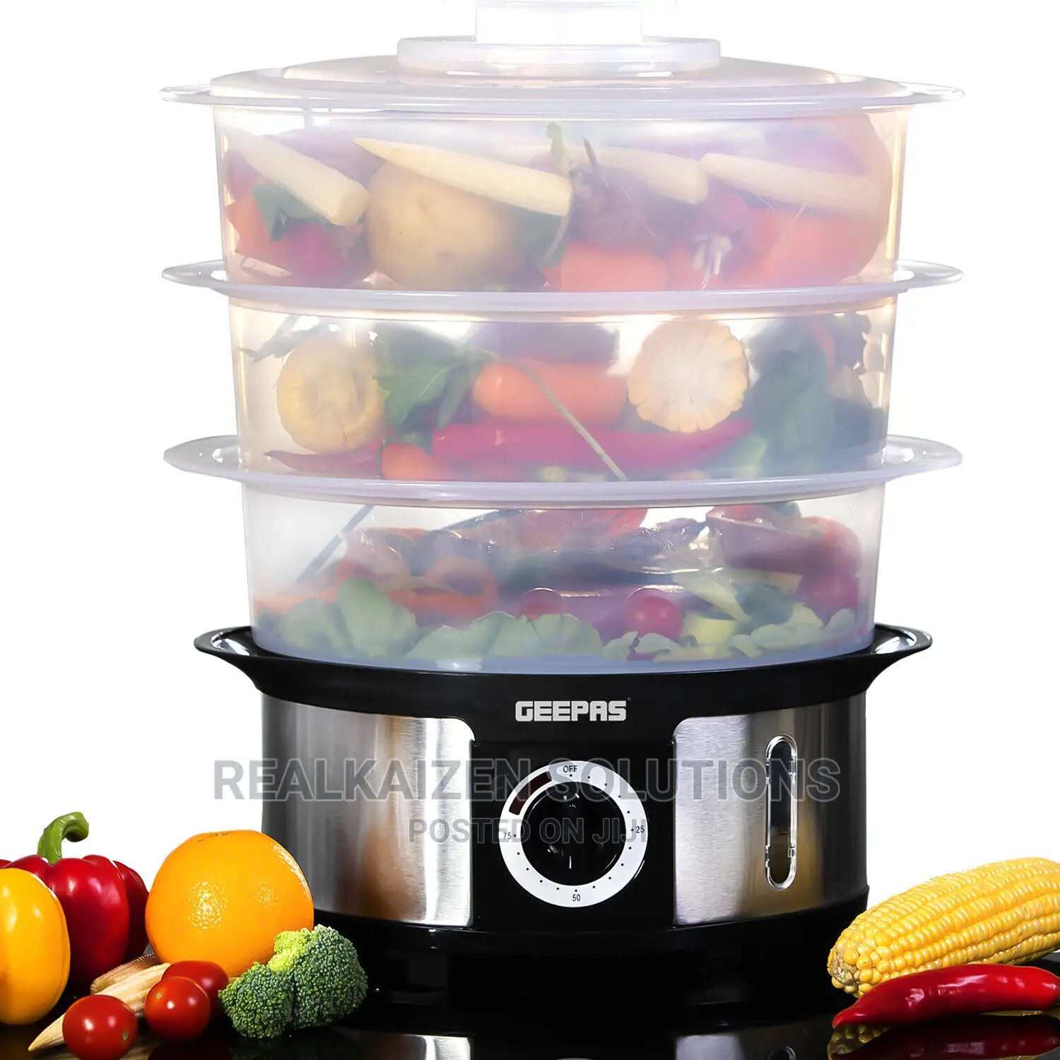 GEEPAS 12L - 3 Tiers | 75 Minutes Timer Food Steamer 1000W