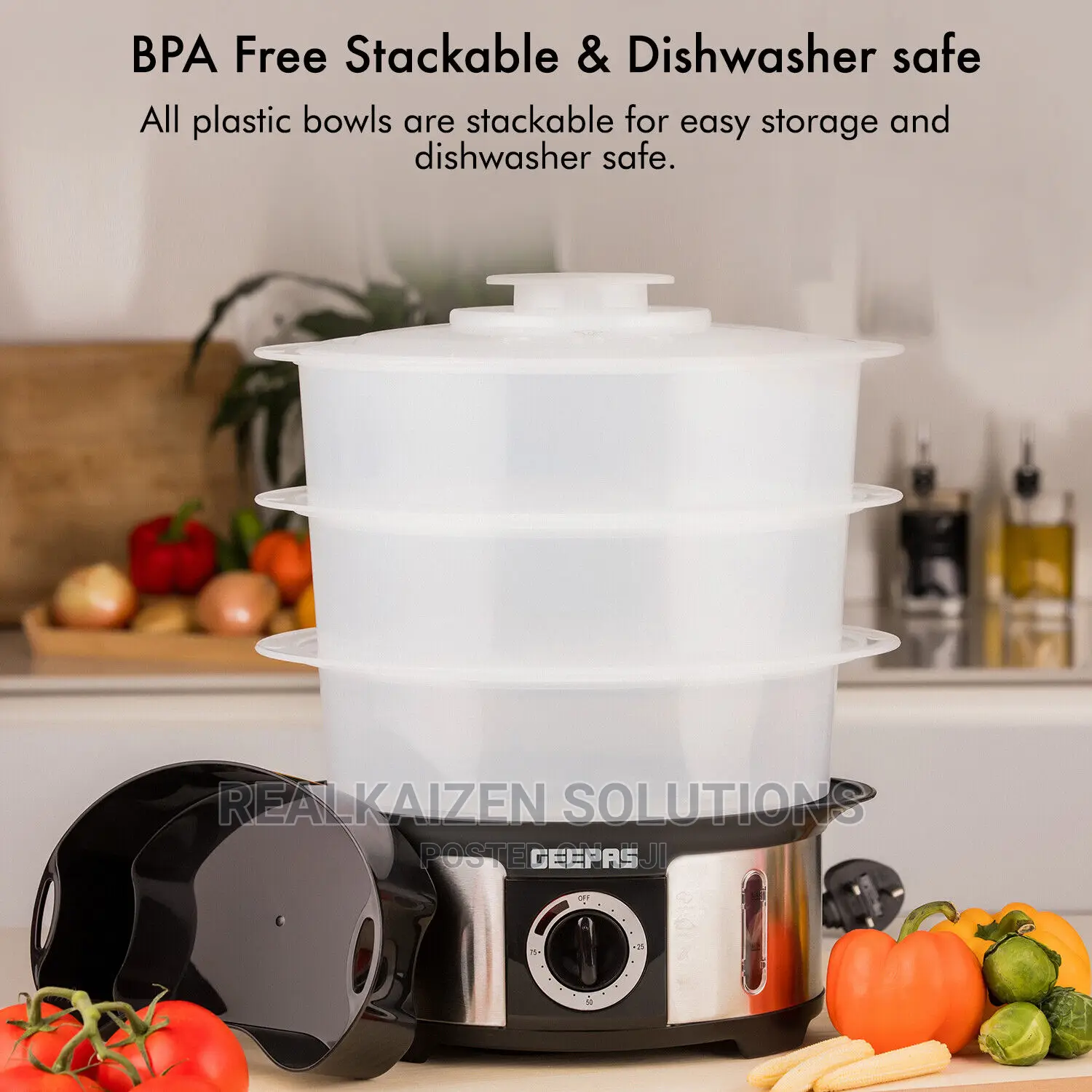 GEEPAS 12L - 3 Tiers | 75 Minutes Timer Food Steamer 1000W