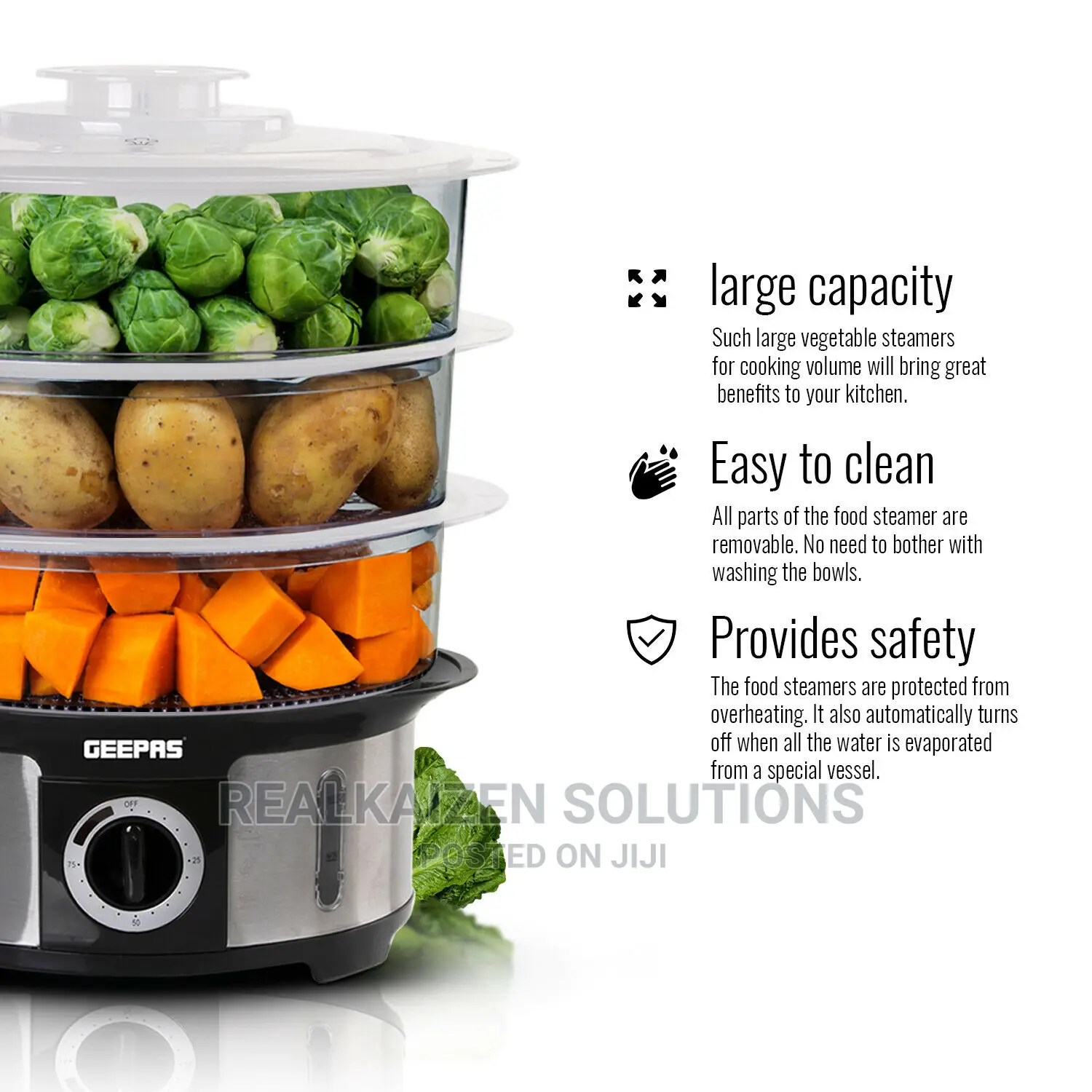 GEEPAS 12L - 3 Tiers | 75 Minutes Timer Food Steamer 1000W
