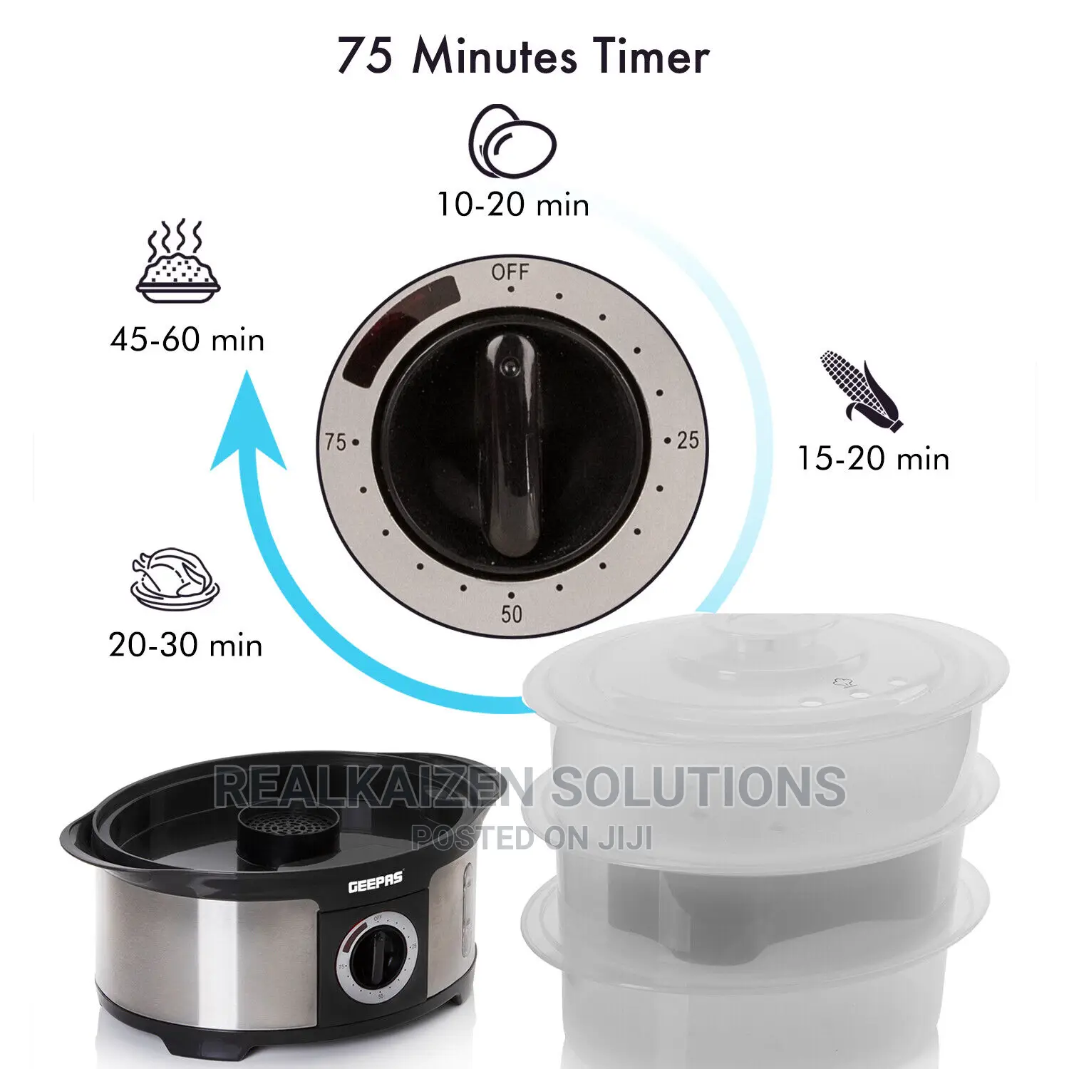 GEEPAS 12L - 3 Tiers | 75 Minutes Timer Food Steamer 1000W