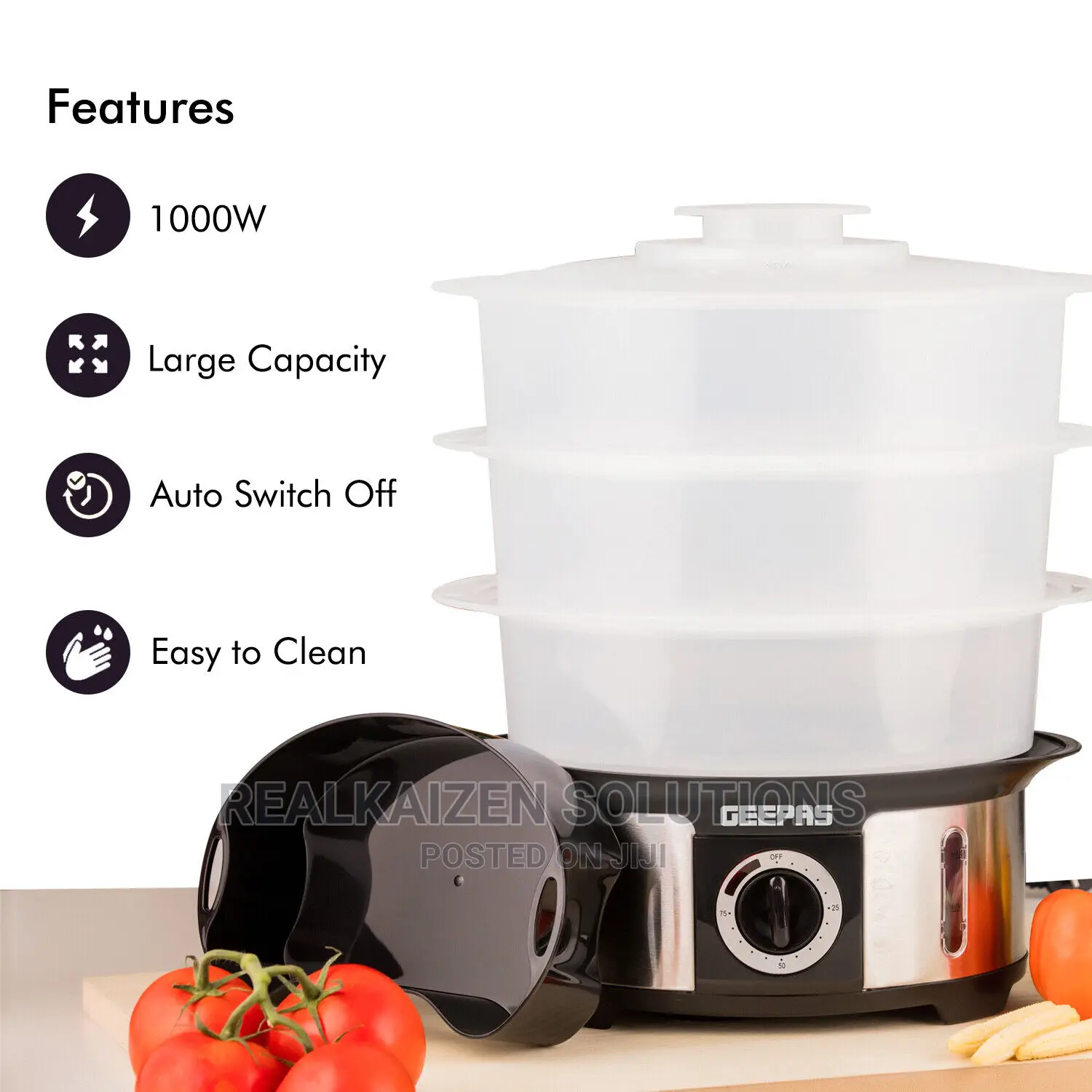 GEEPAS 12L - 3 Tiers | 75 Minutes Timer Food Steamer 1000W