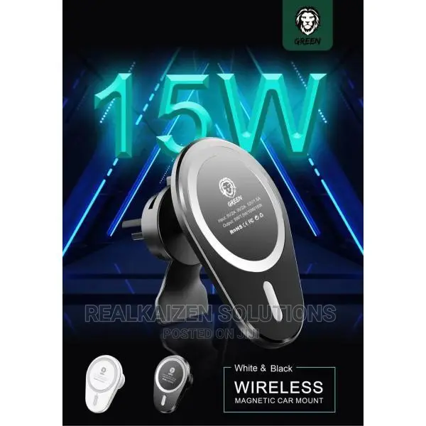 Green 15W Wireless Magnetic Car Mount Charger