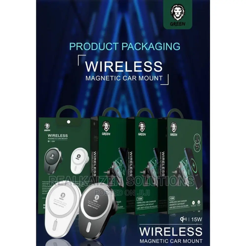 Green 15W Wireless Magnetic Car Mount Charger