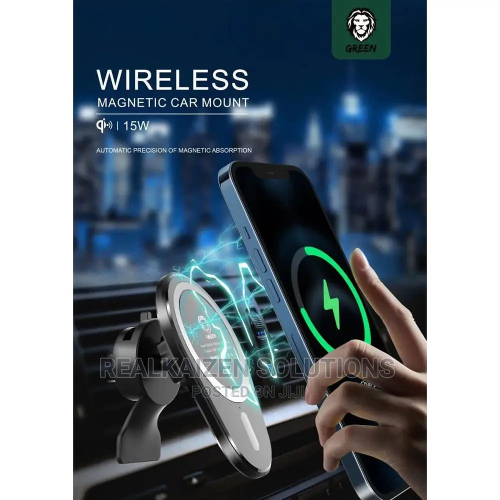 Green 15W Wireless Magnetic Car Mount Charger