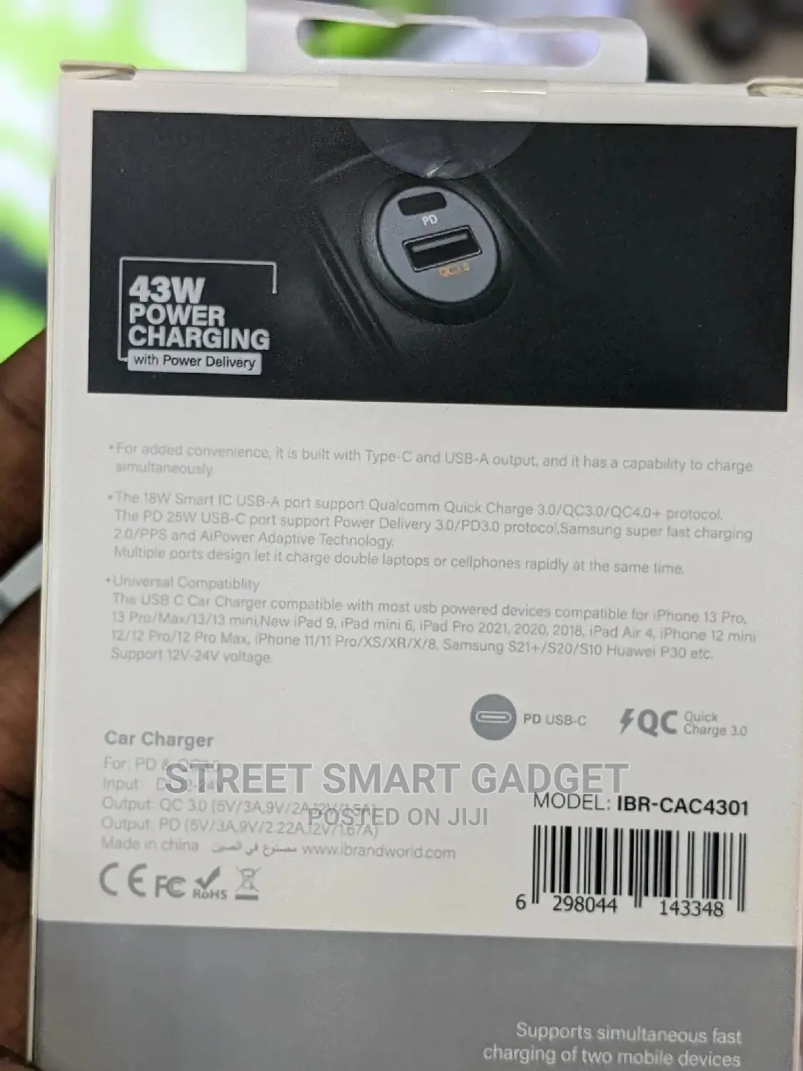 Ibrand Car Charger 43watts (3.0quickcharge)