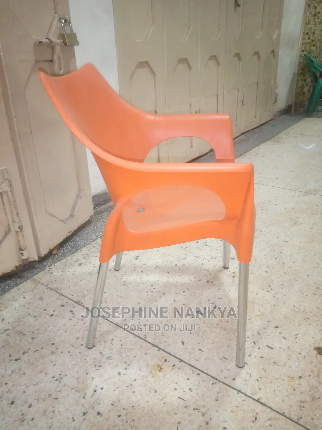 Plastic New Model Chairs With Metallic Legs, Orange