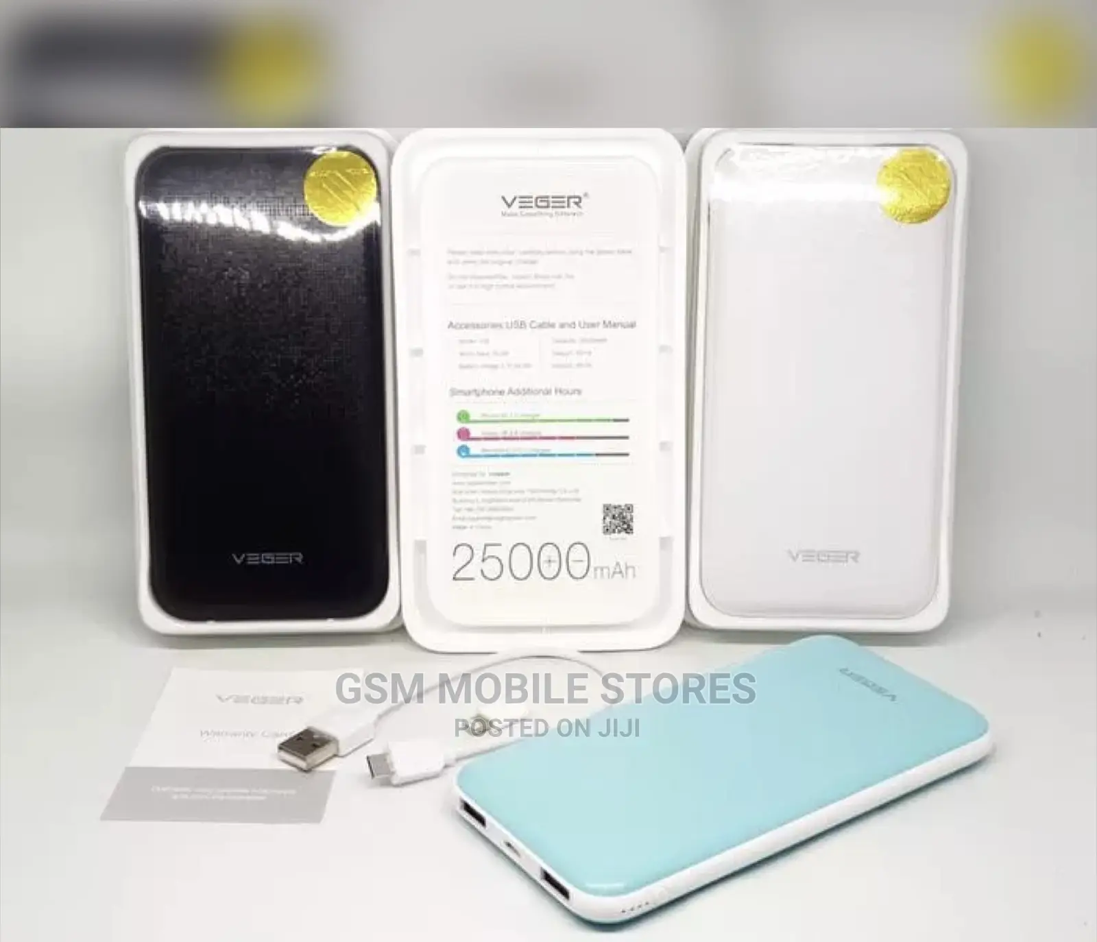 Veger V11 Power Bank 25000mah 2 USB Out Put - Black