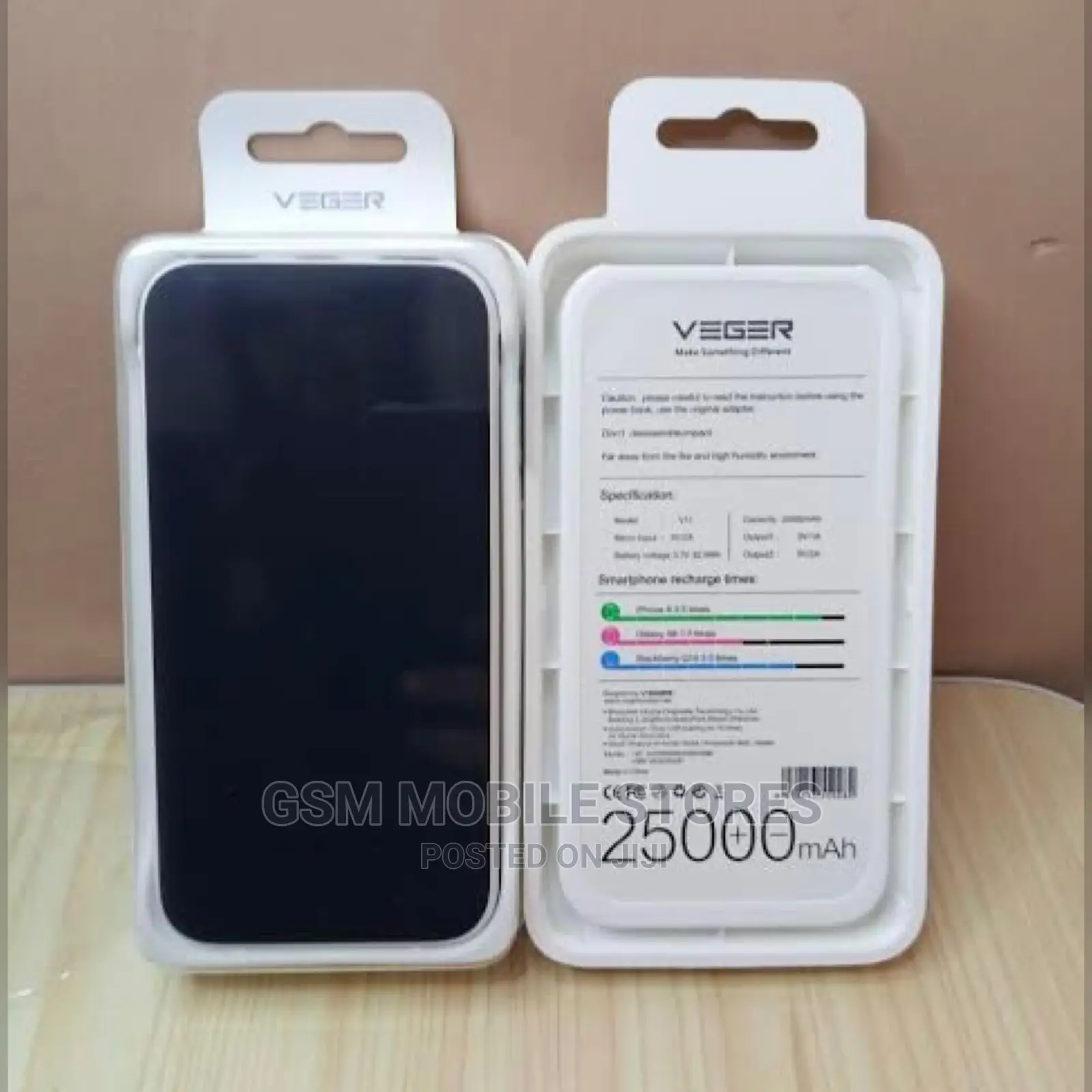 Veger V11 Power Bank 25000mah 2 USB Out Put - Black