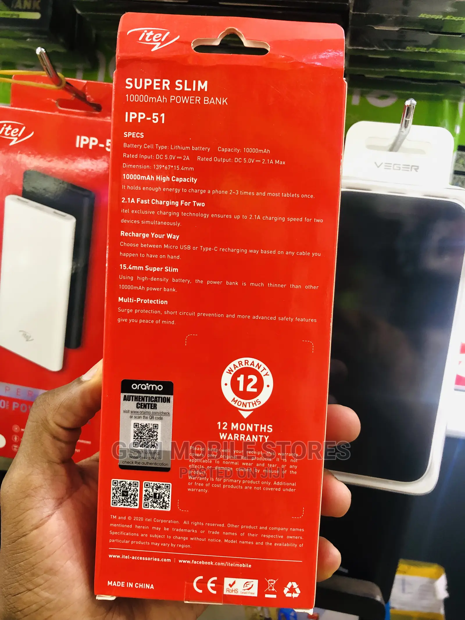10000mah Super Slim ITEL Power Bank - Black