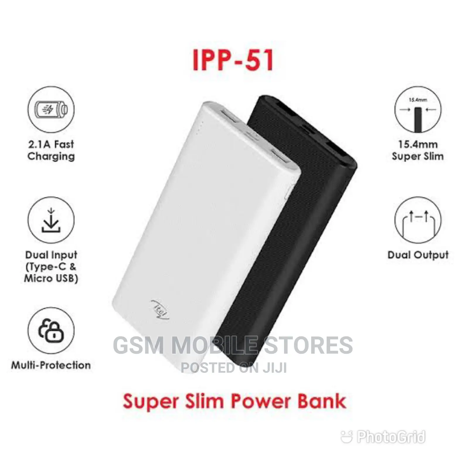10000mah Super Slim ITEL Power Bank - Black