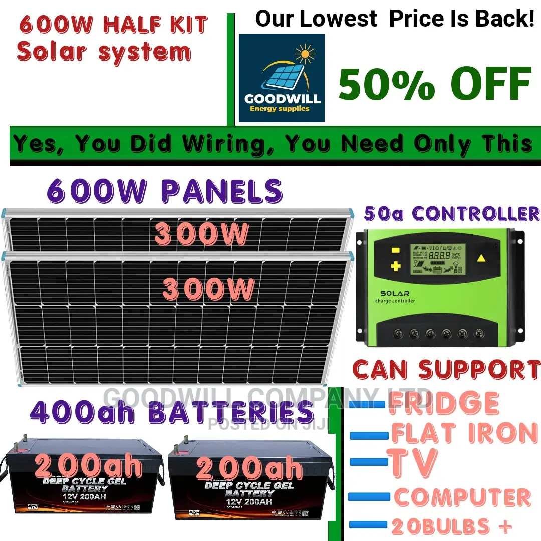 600w and 400ah Solar Kit (Half Kit)