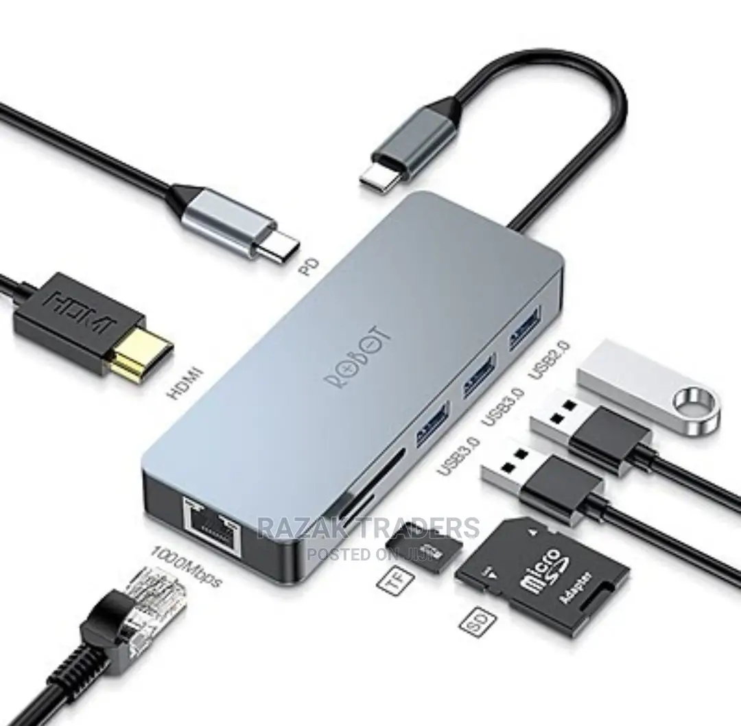 USB C Hub 8 in 1 Robot Ht380 Adapter USB Type C Macbook
