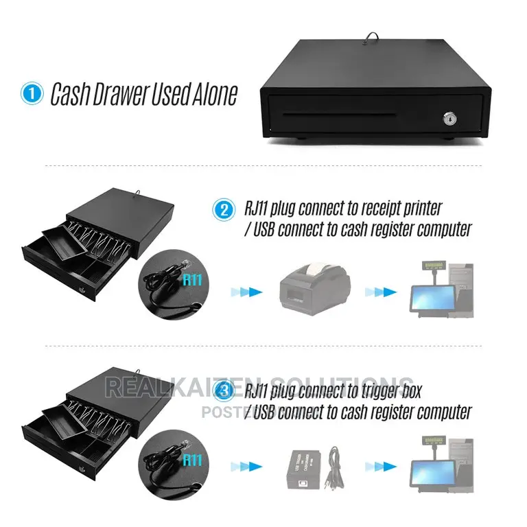 Heavy Duty 4 Grid POS Cash Register Drawer With Key RJ11