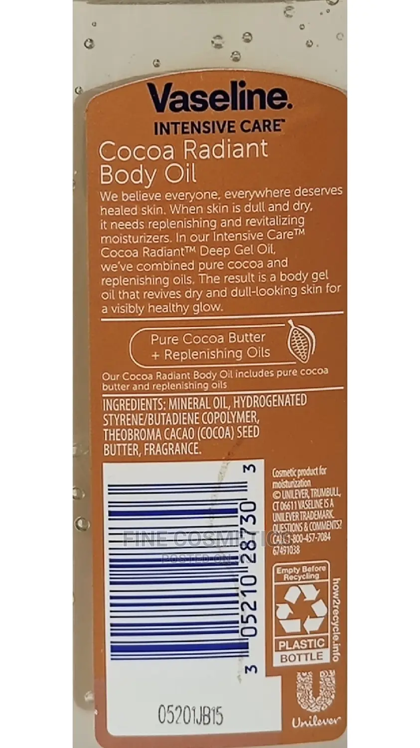 Original Vaseline Intensive Care Body Gel Oil Cocoa Radiant