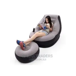 Air Seat With a Footrest Stool, Without a Pump-Black, Grey