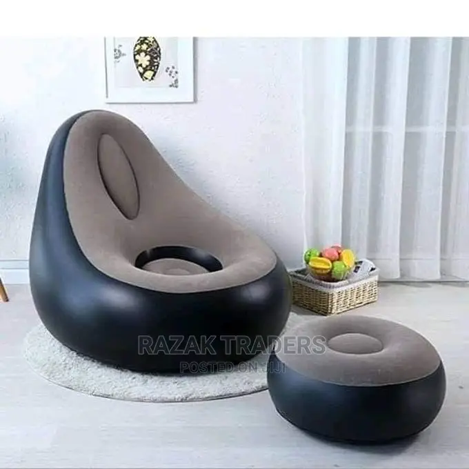 Air Seat With a Footrest Stool, Without a Pump-Black, Grey