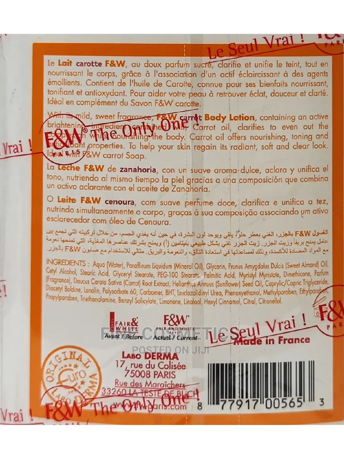Fair and White Original Carrot Moisturizing Lotion 500ml