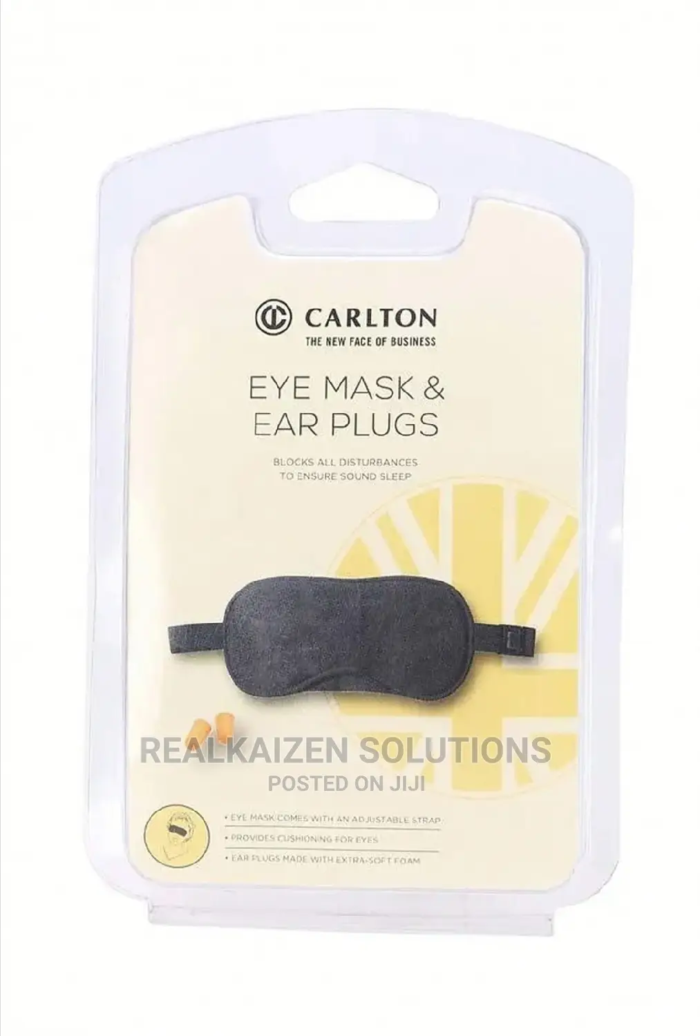 CARLTON Grey Eye Mask With Adjustable Straps And Ear Plugs