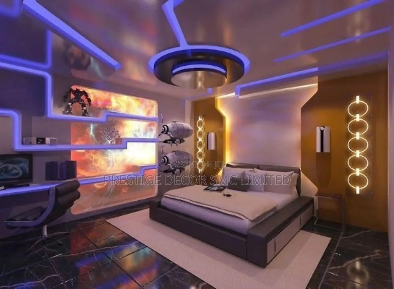 Gypsum Futuristic and Clean Ceiling and Wall Design