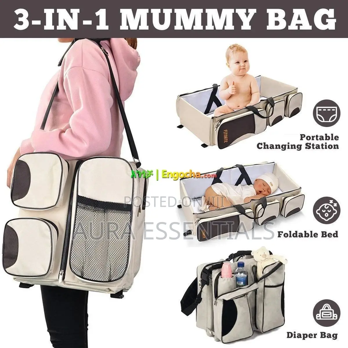 3in1 Diaper Bag Ad Travel Cot Bed
