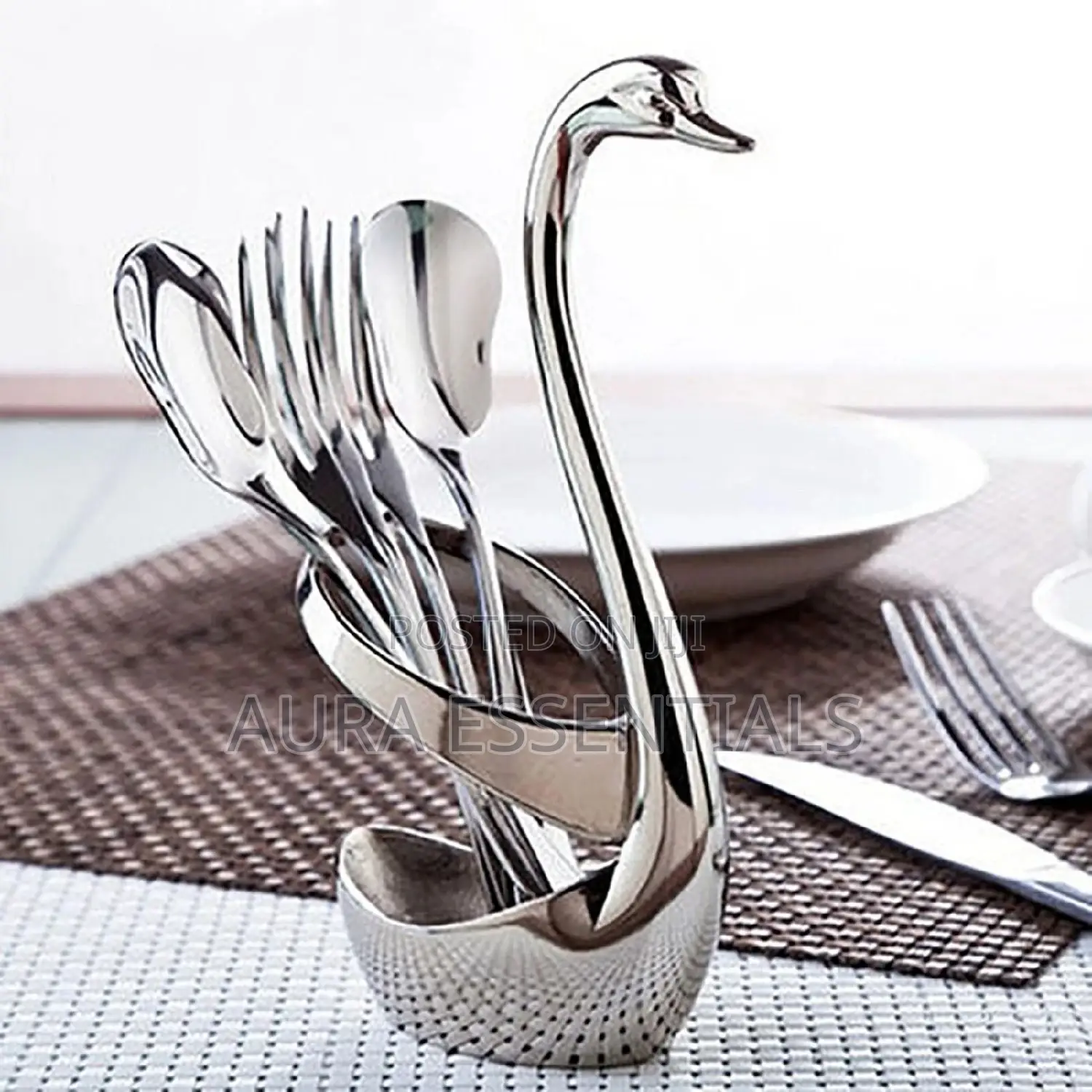 Swan Bas Holder Cutlery Set