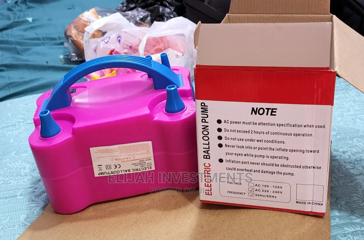Double Nozzles Electric Balloon Pump Blue Pink