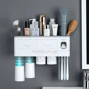 2in1 Cosmetic Drawer Organizer, Auto Toothpaste Dispenser