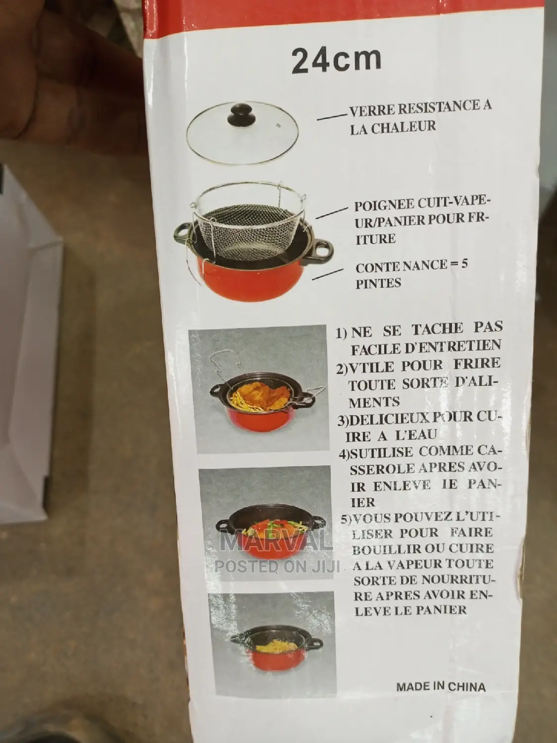 Fryer Deep Fat Frying Basket Pot With Glass Lid