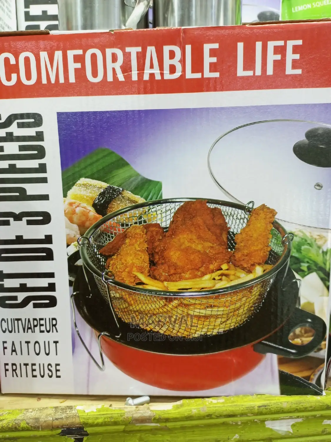 Fryer Deep Fat Frying Basket Pot With Glass Lid