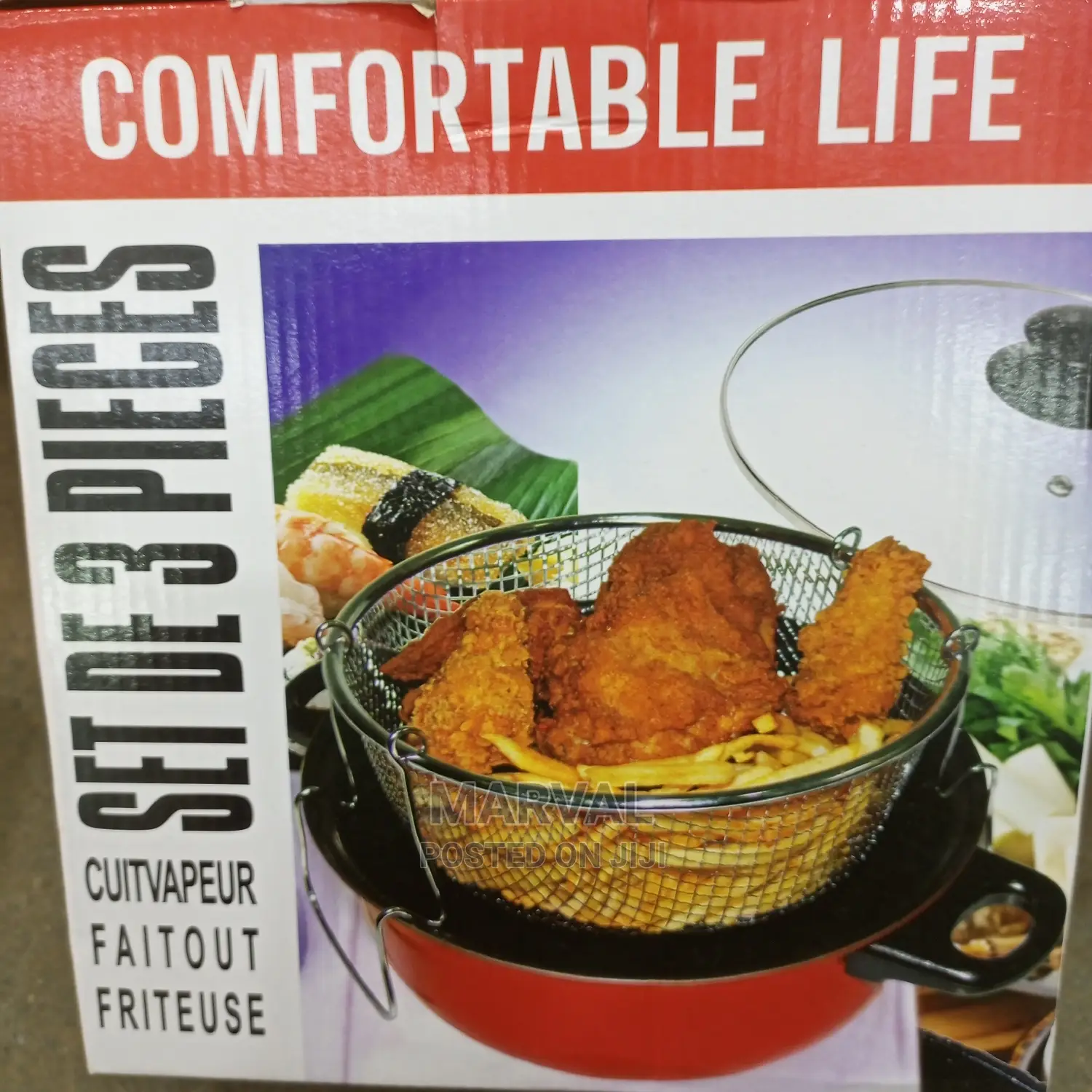 Fryer Deep Fat Frying Basket Pot With Glass Lid