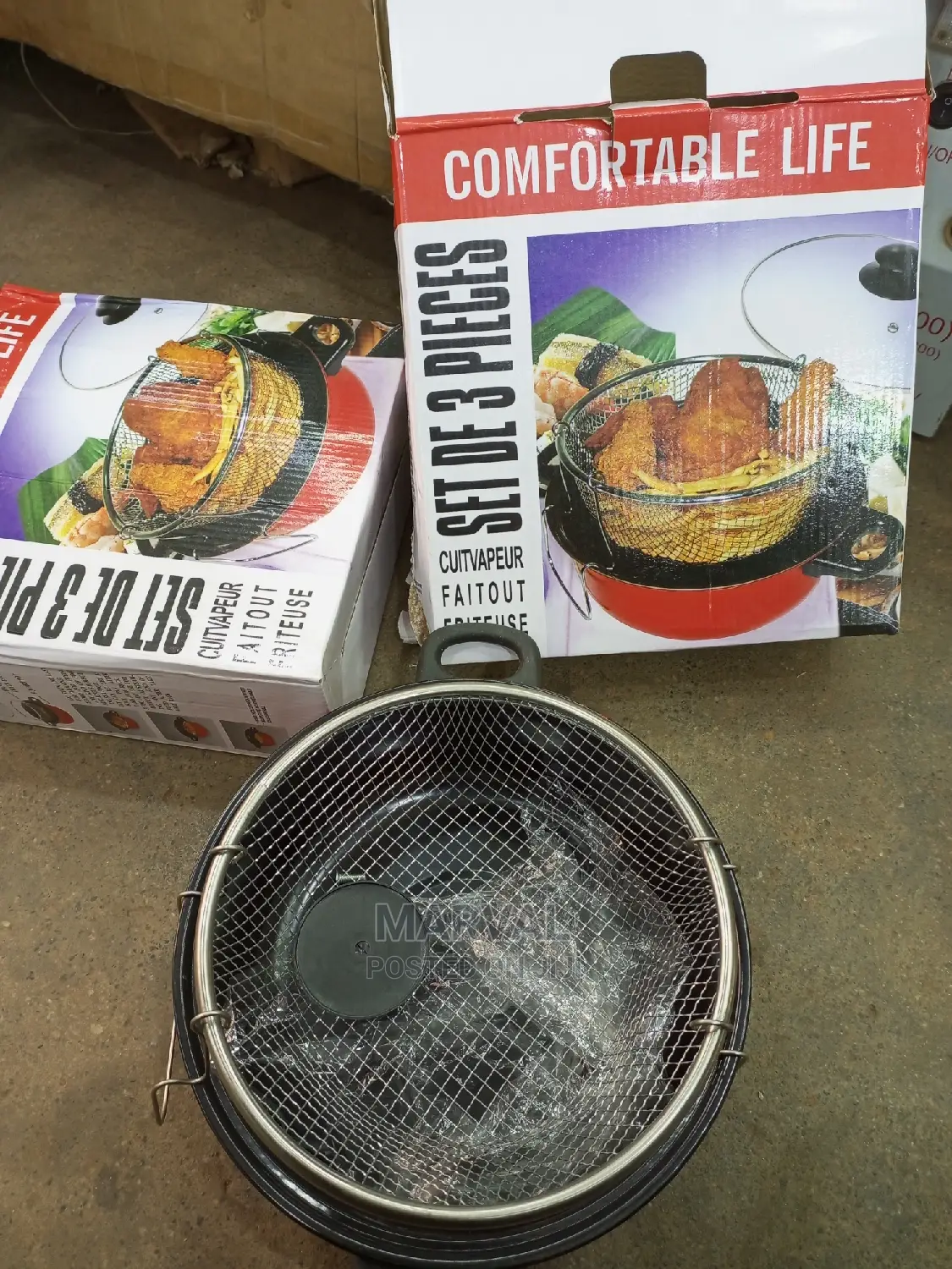 Fryer Deep Fat Frying Basket Pot With Glass Lid