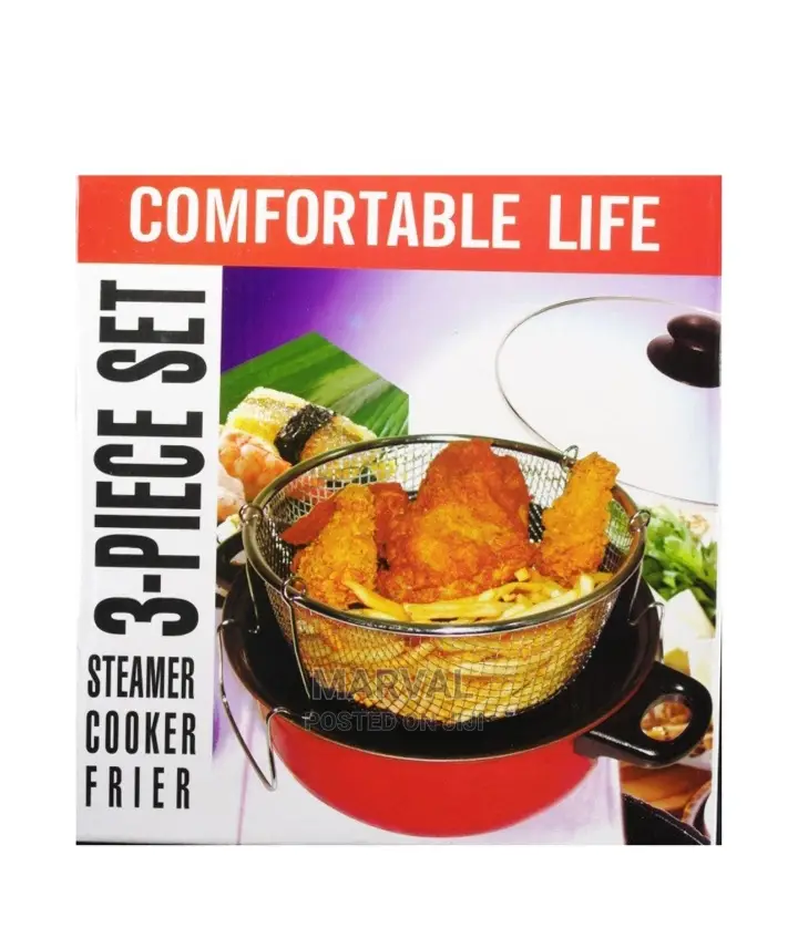 Fryer Deep Fat Frying Basket Pot With Glass Lid