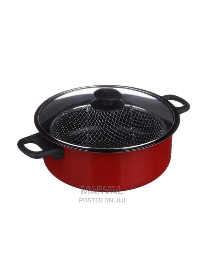 Fryer Deep Fat Frying Basket Pot With Glass Lid