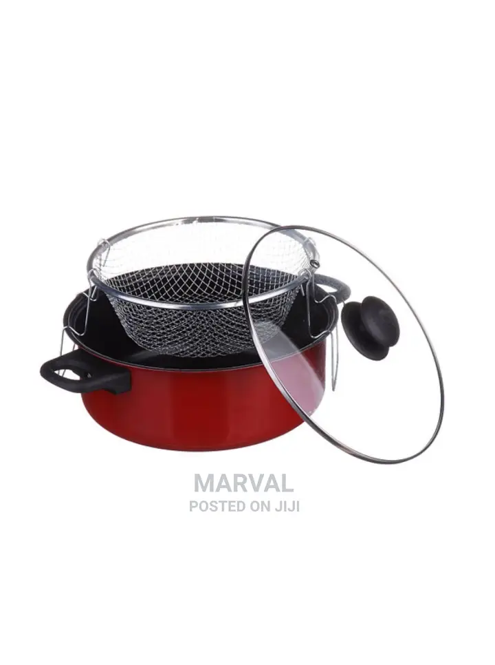 Fryer Deep Fat Frying Basket Pot With Glass Lid