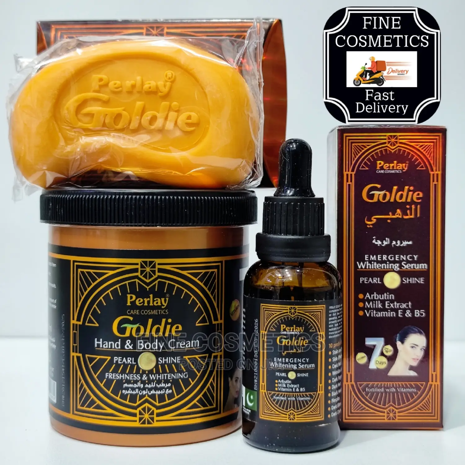 Perlay Goldie Emergency Whitening Set of Cream, Soap + Serum