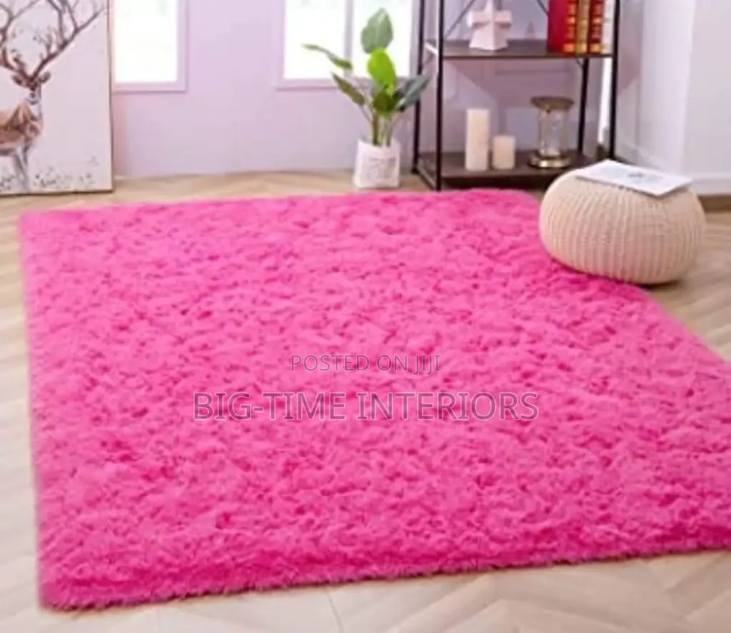 Pink Fluffy Bedside/Center Carpet Medium