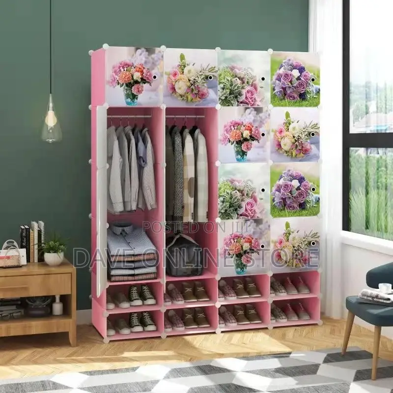 4 Column Flower Pattern Closet With Shoerack