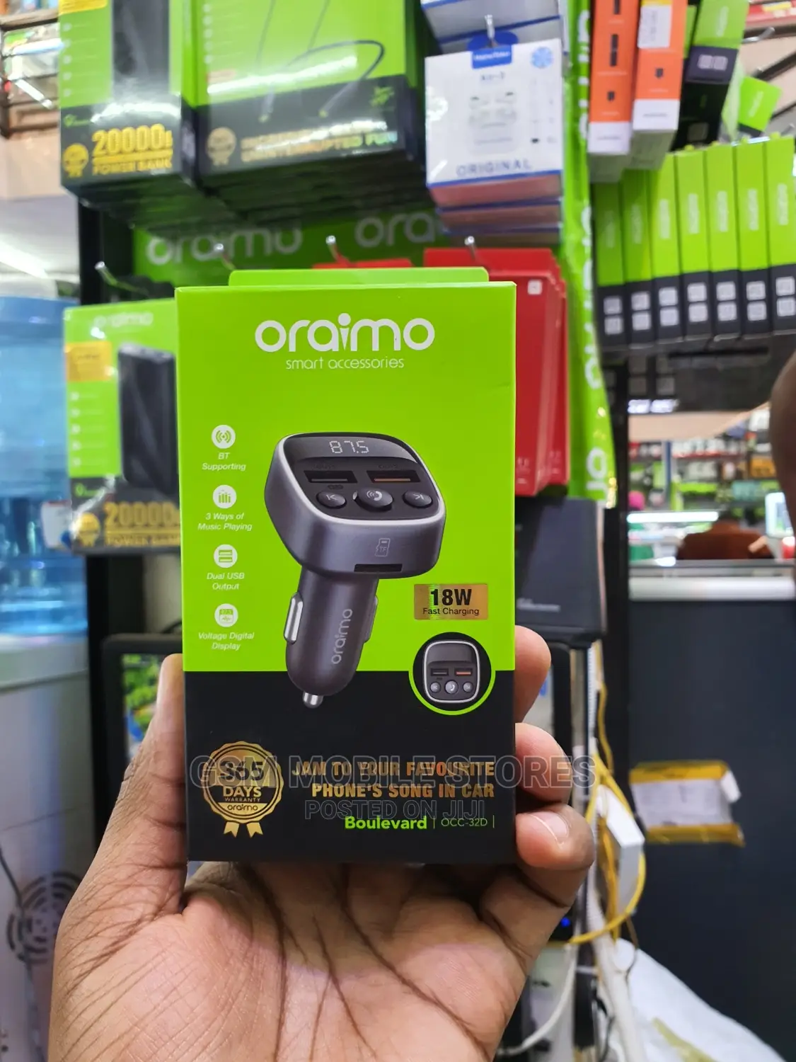 Oraimo Car MP3 18W Fast Charge BT Music Play Dual USB Output