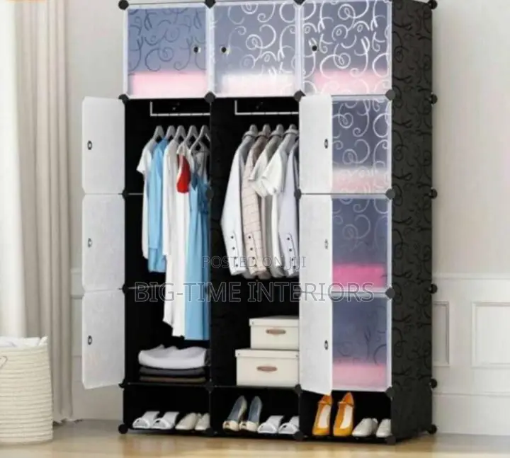 3 Column Plastic Wardrobe-Black