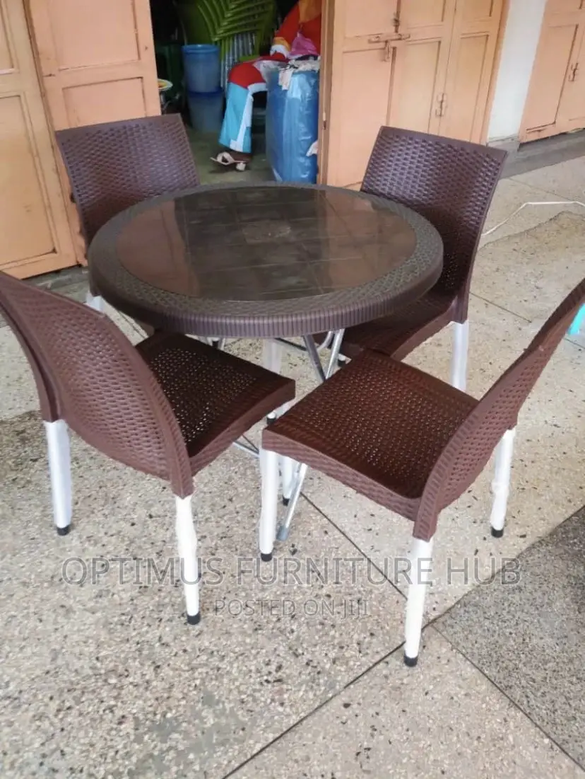 Brown Combo (4 Plastic Chairs, Foldable Table)