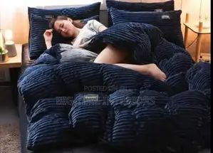4pieces Coral Velvet Duvet-Navy Blue