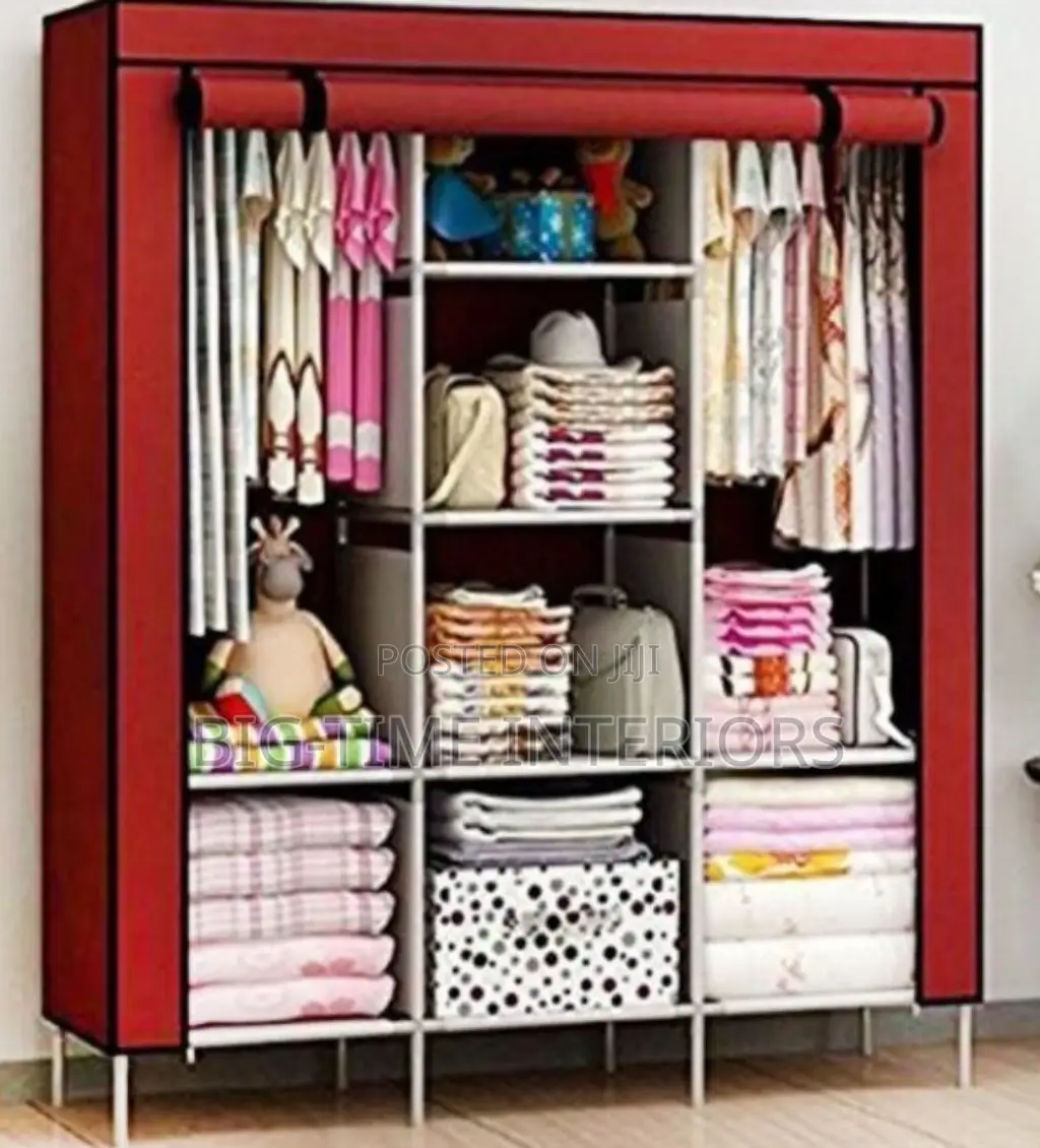 3 Column Wood And Clothe Closet- Maroon
