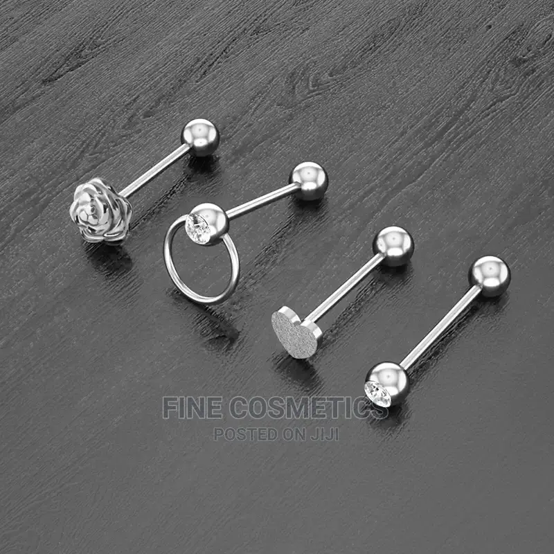 1pcs Tongue Ring Flower Stud Stainless Steel Barbell Bar Pin