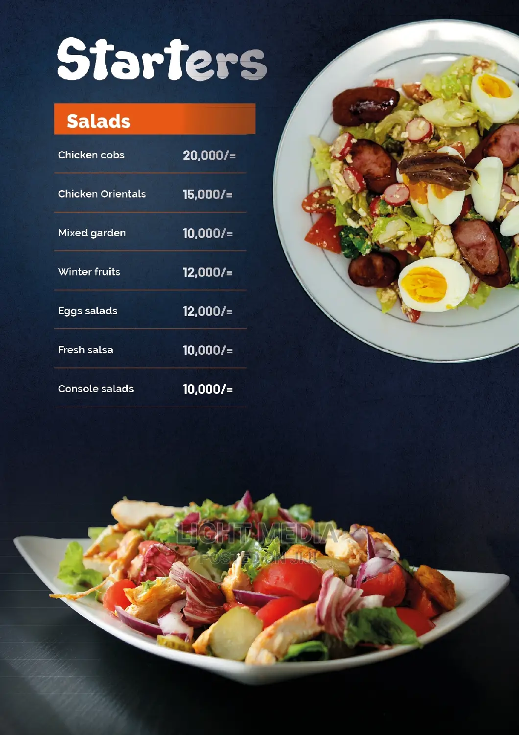 Professional Food Menu