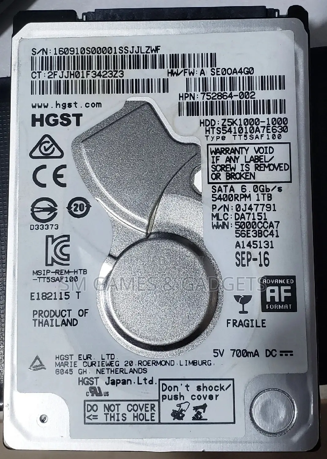 Hard Disk 1 TB (HDD Drive 1 TB) 100% Health and 0 Days Used
