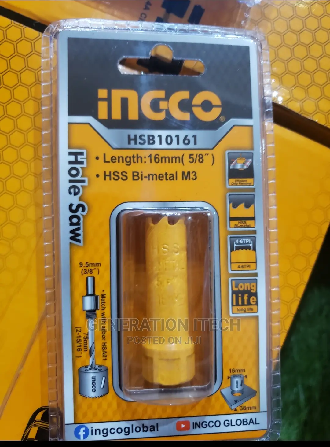 Ingco 16mm (5/8") Hole Saw With HSS M3 Bi-Metal HSB10161