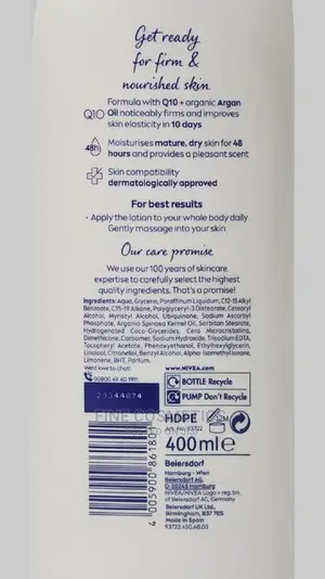 NIVEA Q10 Skin Firming Body Lotion With SPF60 Plus Argan Oil
