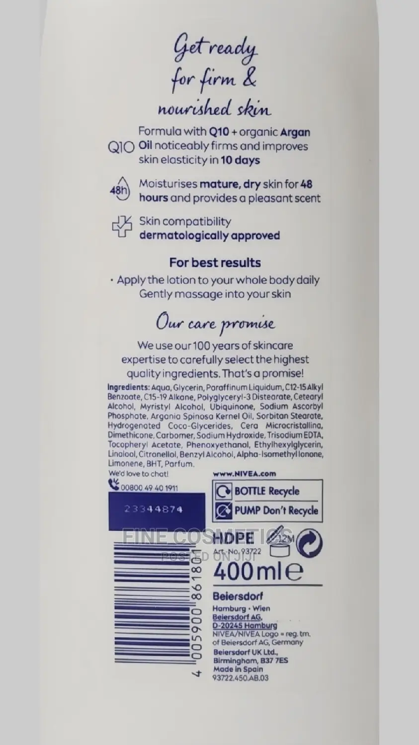 NIVEA Q10 Skin Firming Body Lotion With SPF60 Plus Argan Oil